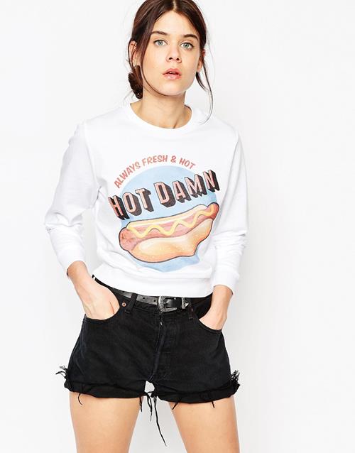 “Hot Damn”印字短款卫衣