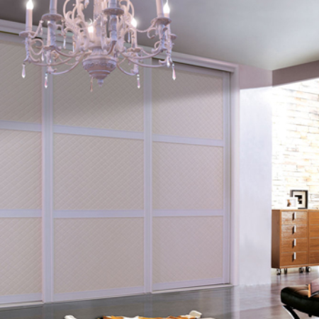 Elegant white leather grain sliding door