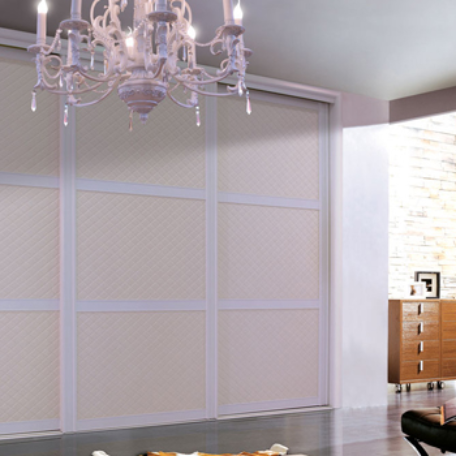 Elegant white leather grain sliding door